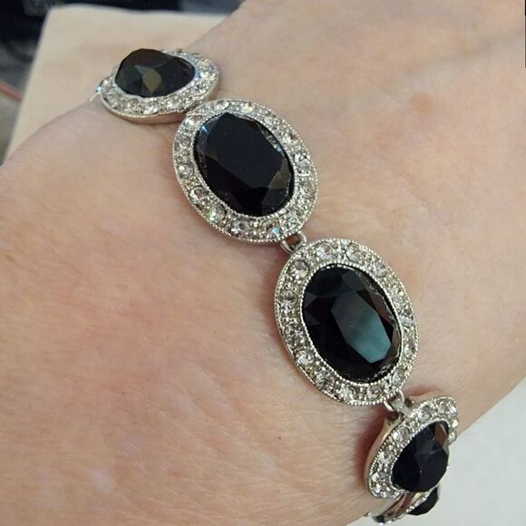 Elegant #Monet Silver Rhodium Black Onyx Oval Rhinestones 3 Pc Set #NWOT - Picture 12 of 16